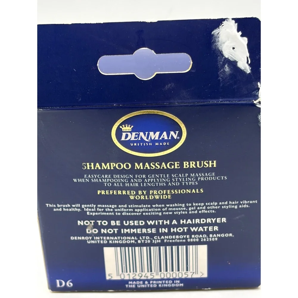 Denman D6 Shampoo Massage Brush Black Scalp Stimulator British Made New Box